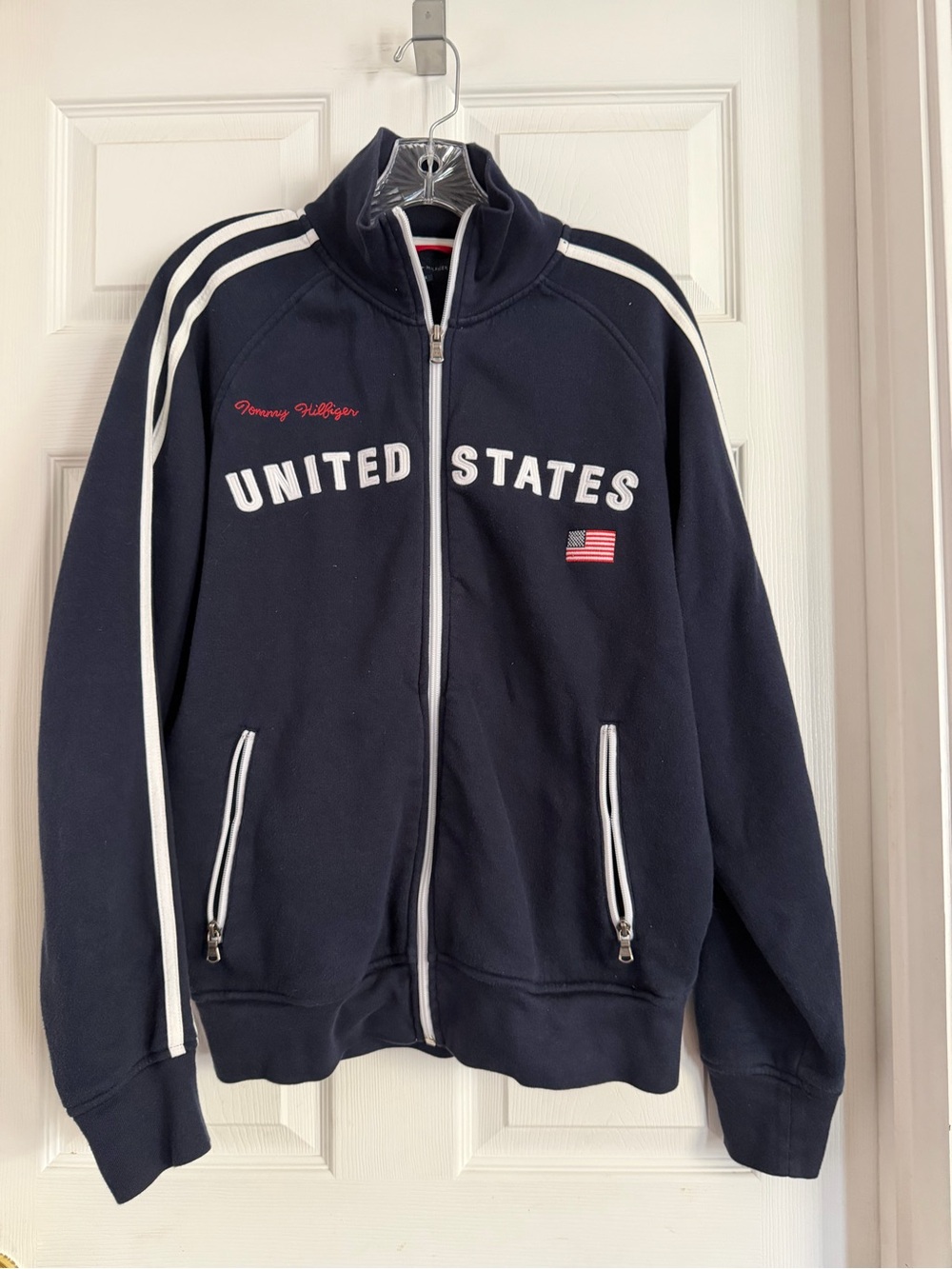 Tommy Hilfiger USA Navy Jacket with Red Accent and White Trim